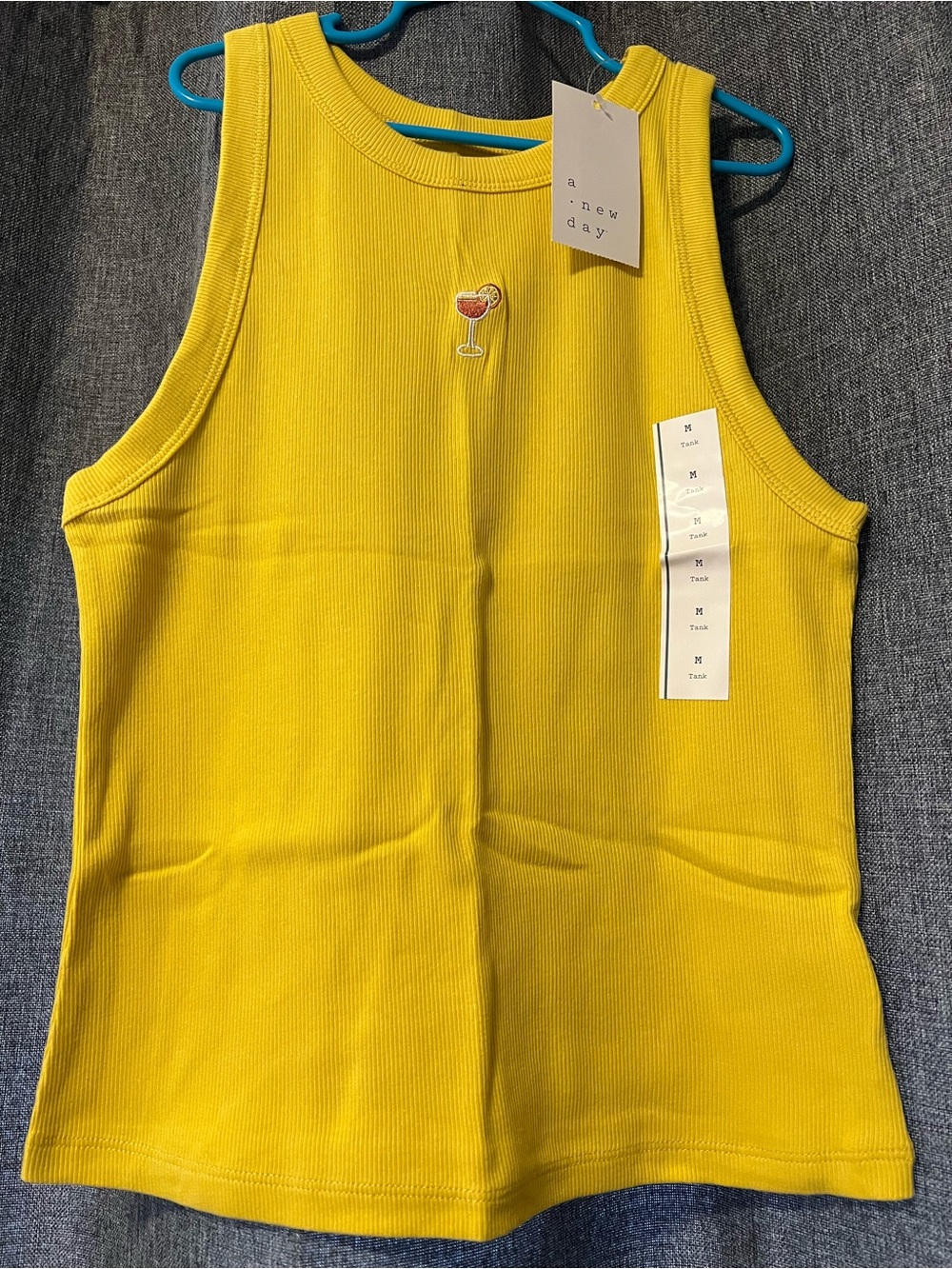 a new day Bright Yellow Ribbed Tank with Cocktail Patch